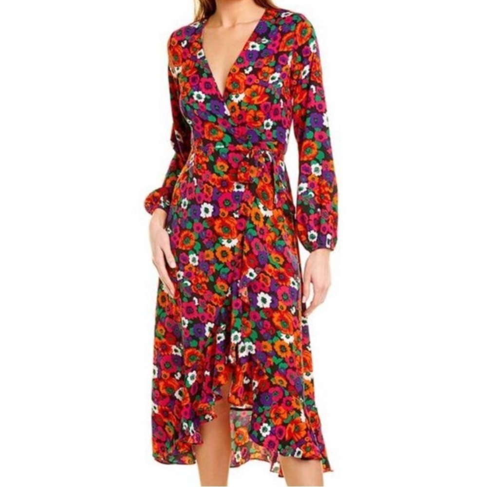 Anna Kay Floral Long Sleeve Ruffle Hem Maxi Wrap Dress